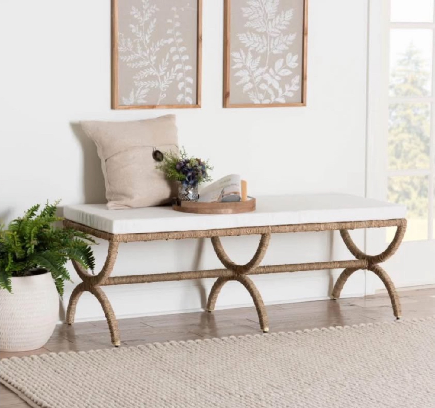 New Boho Bohemian Japandi Accent Bench Seating - photo 3