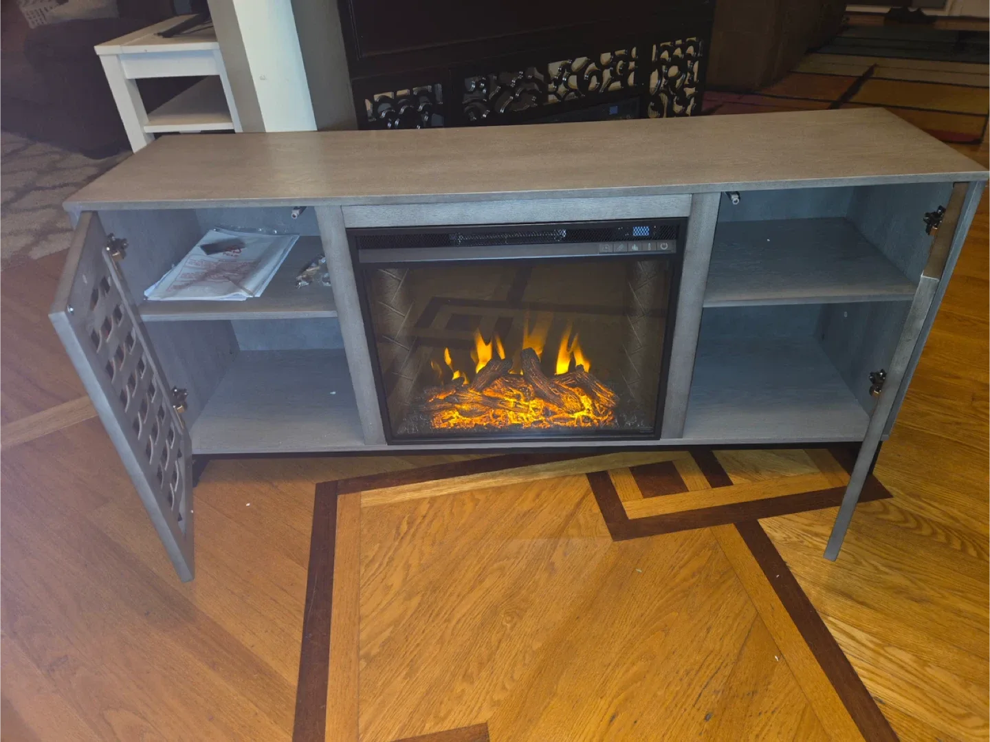 Woven Door Electric Fireplace TV Stand - 58 inch image indicator(2)