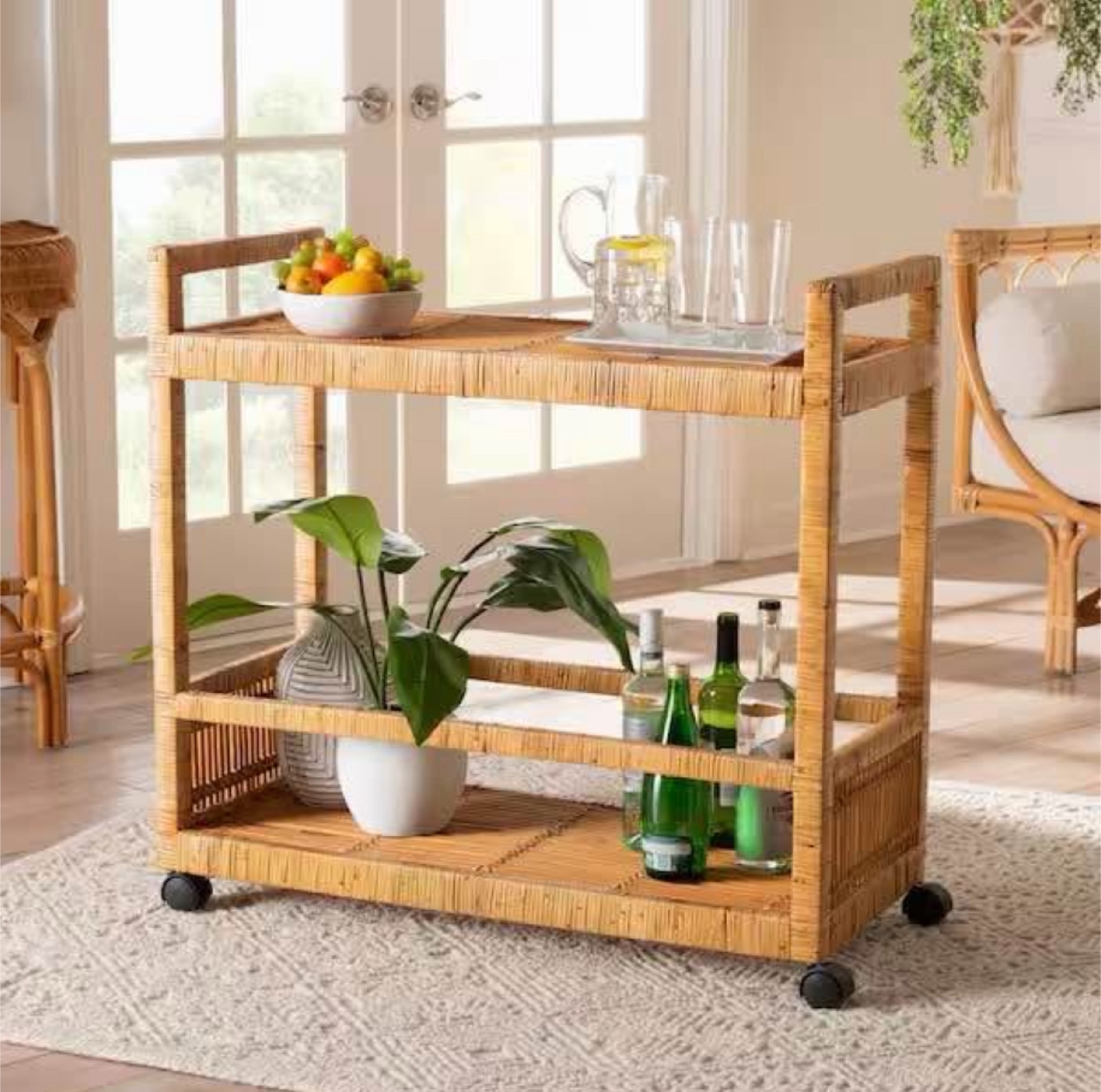New Boho Bohemian Rattan Kitchen Cart Storage Table