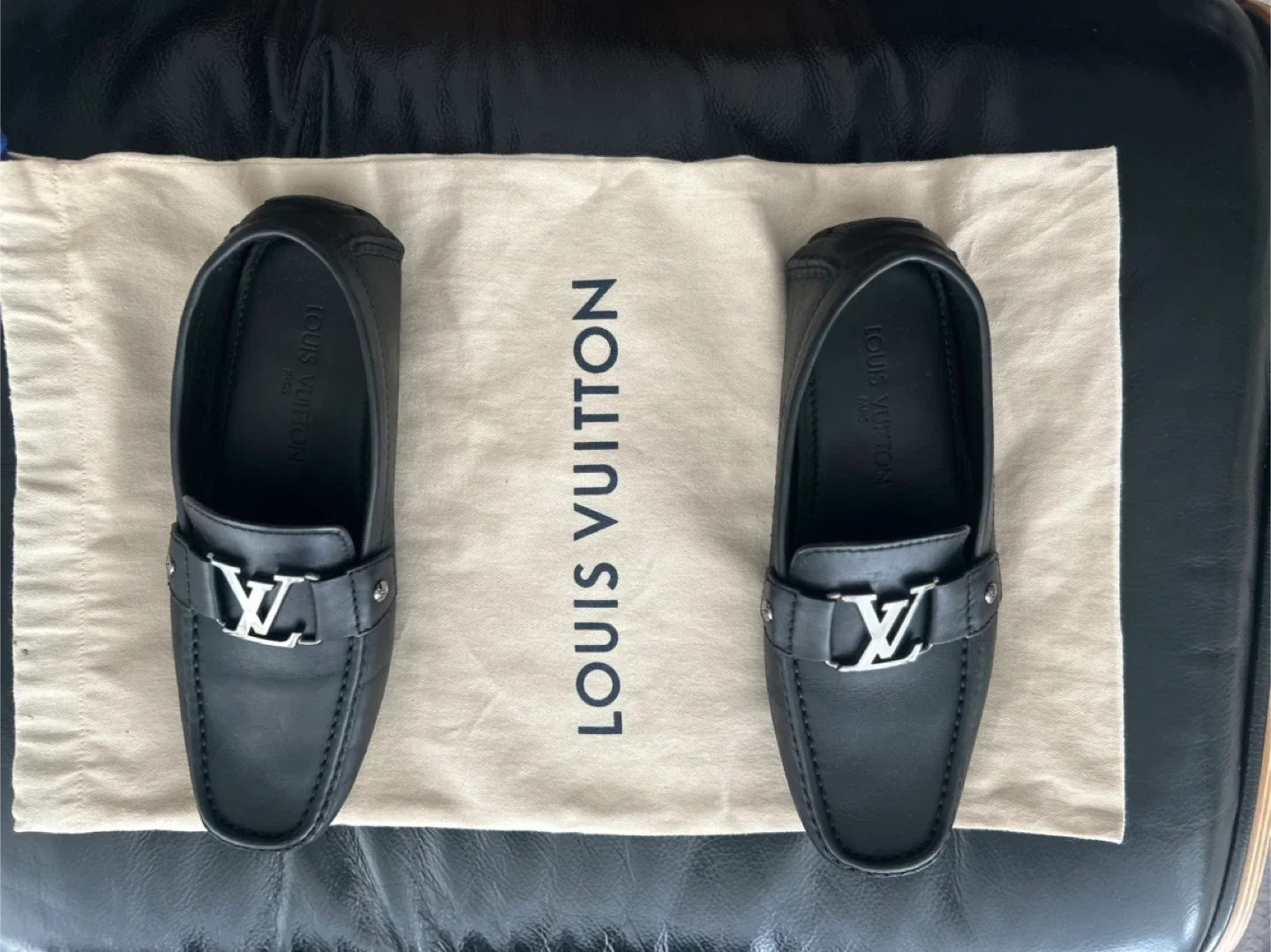 Louis Vuitton Black Leather Loafers Size 7 thumbnail