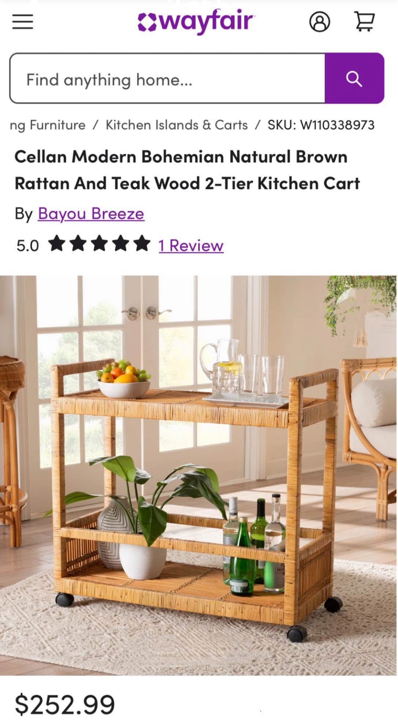 New Boho Bohemian Rattan Kitchen Cart Storage Table - photo 2
