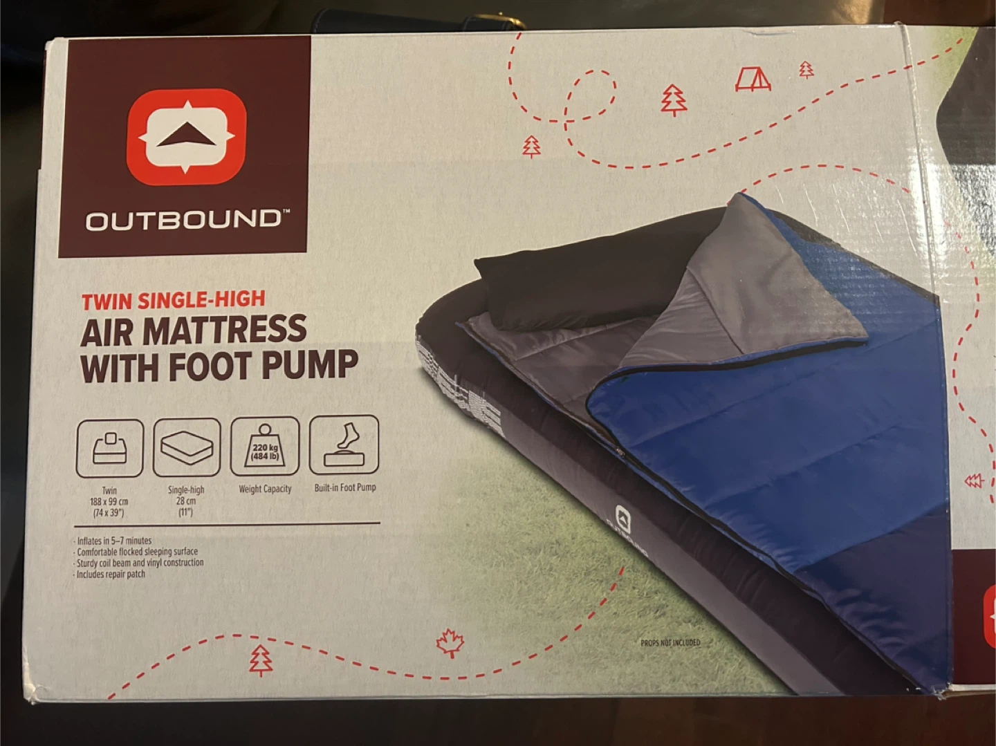 Outbound Twin Air Mattress with Foot Pump - New in Box