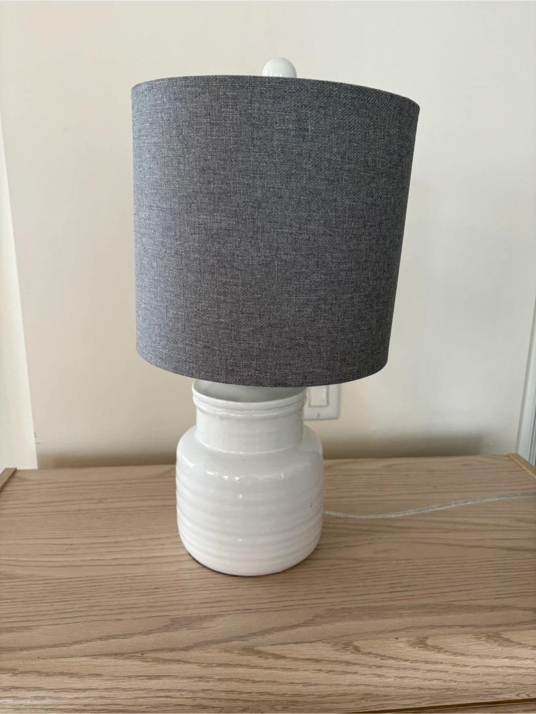 Table Lamp - White Ceramic Base, Grey Shade