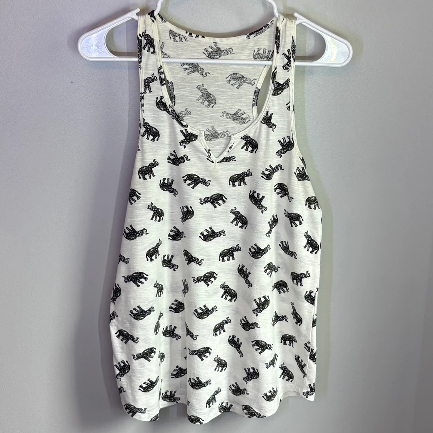 MyStyle Elephant Print Notch Neck Racerback Tank Top Size M