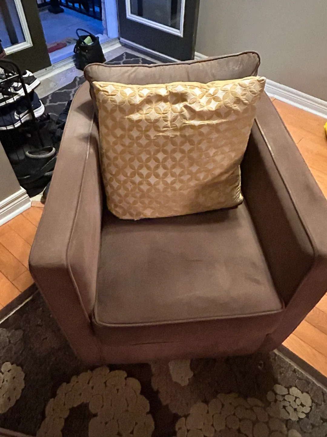 4 Brown Suede Swivel Accent Chairs image indicator(6)