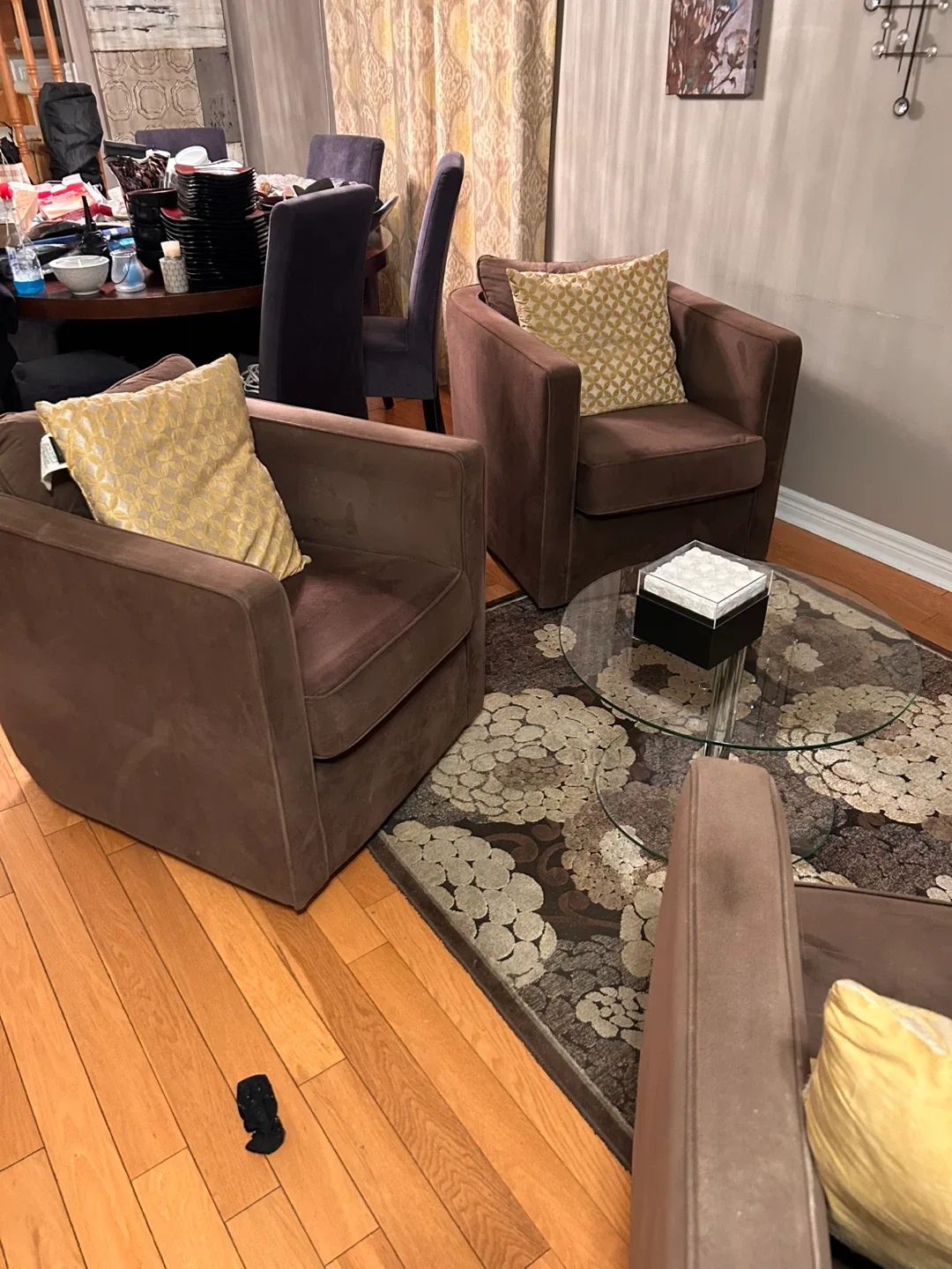 4 Brown Suede Swivel Accent Chairs image indicator(10)