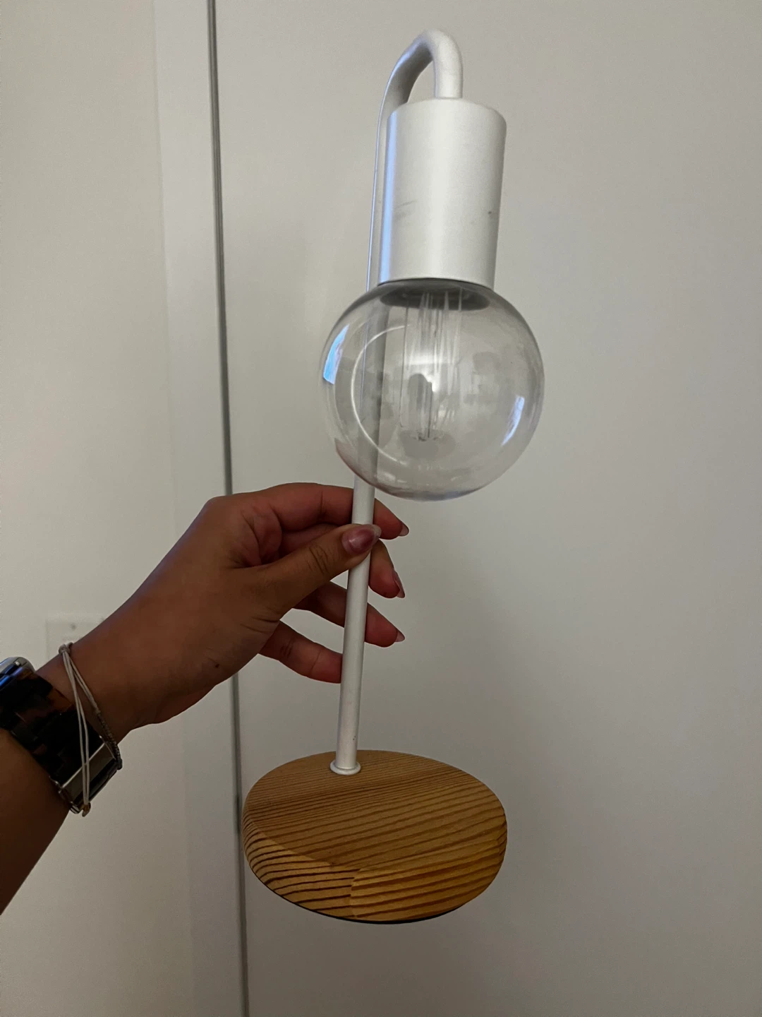 Modern Globe Table Lamp - White & Wood - photo 2