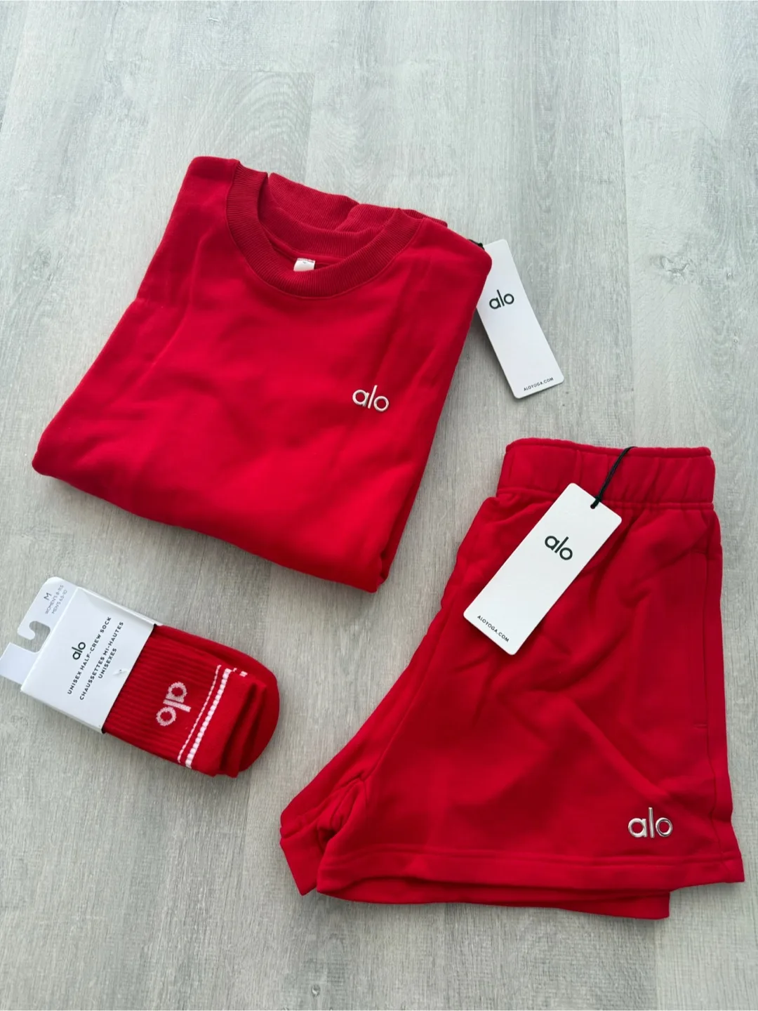 ALO Yoga Candy Red Accolade Crewneck & Shorts Set image indicator(2)