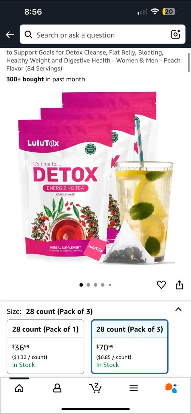 3 pack LuluTox Detox Energizing Tea - Peach Flavor (84 Servings) image indicator(2)