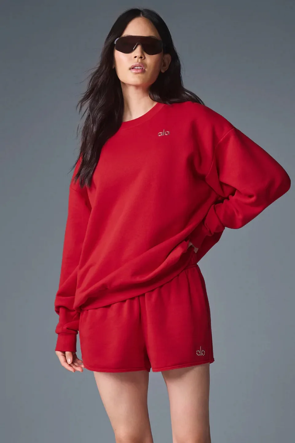 ALO Yoga Candy Red Accolade Crewneck & Shorts Set image indicator(4)