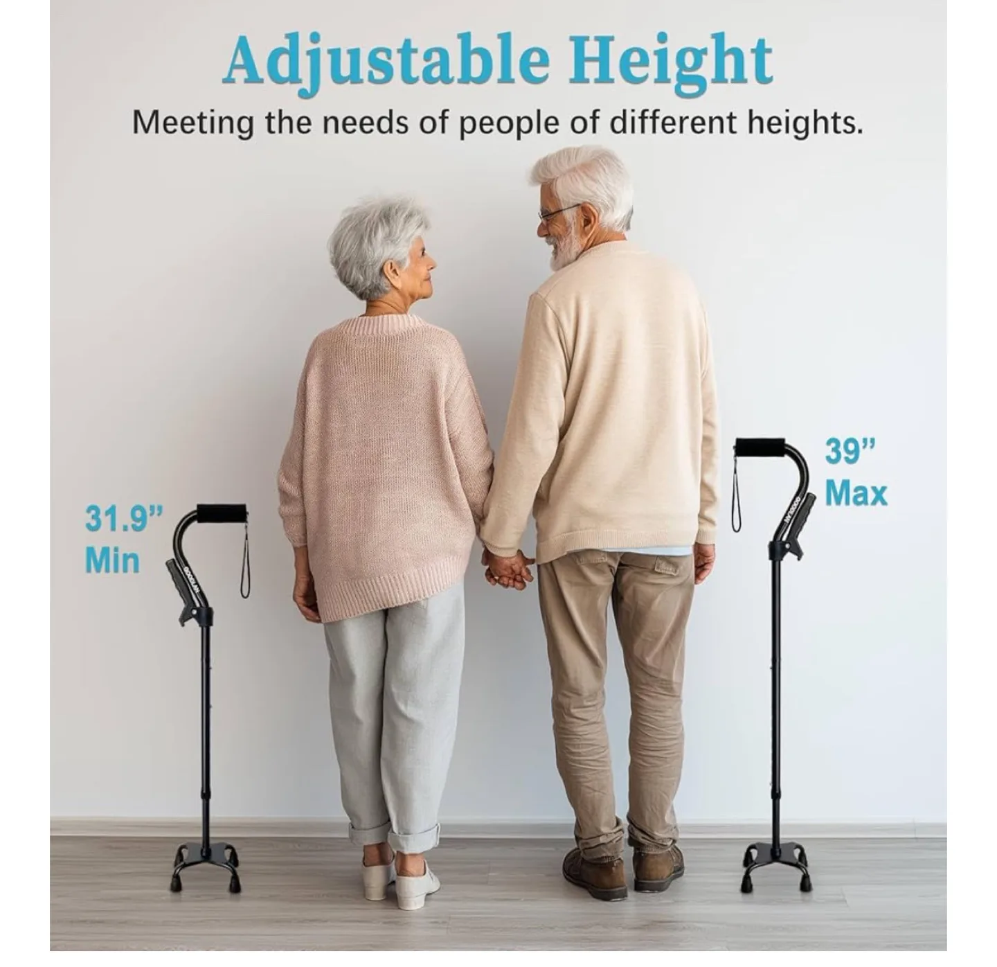 AOHHL Non-Mido Adjustable Quad Easy Up Cane image indicator(7)