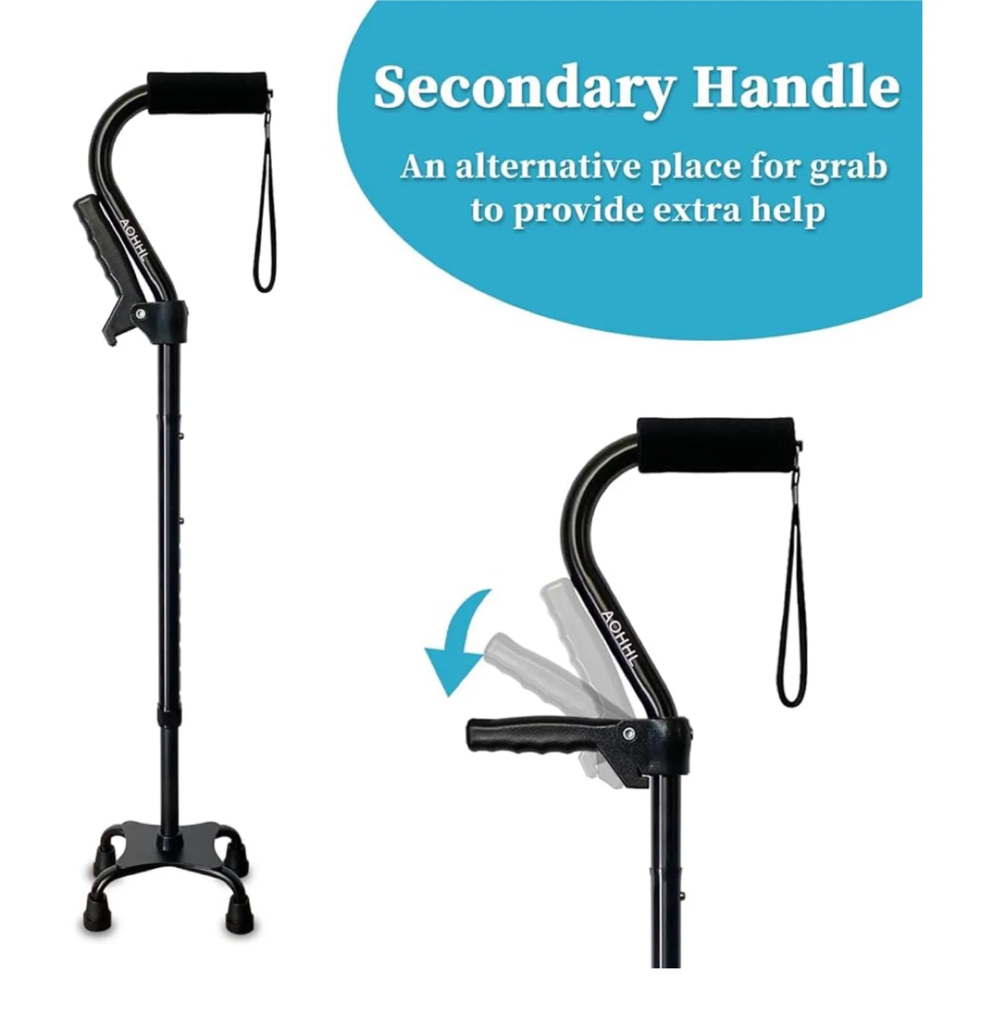 AOHHL Non-Mido Adjustable Quad Easy Up Cane image indicator(8)