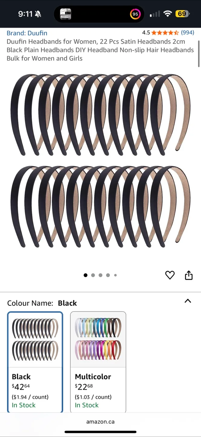 22 Pieces x Black Satin Headbands - Brand New thumbnail