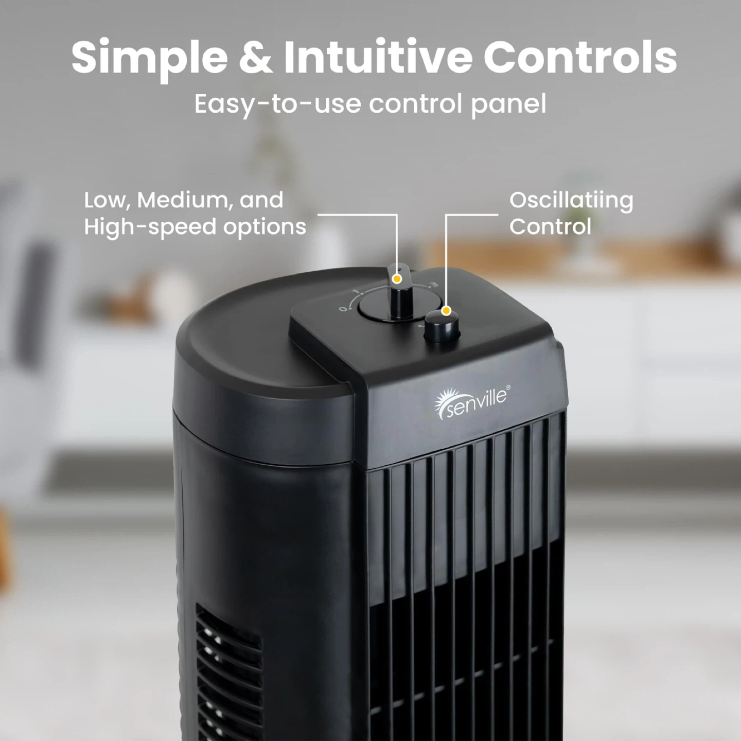 Senville Black Tower Fan - Oscillating & Powerful Cooling - photo 5