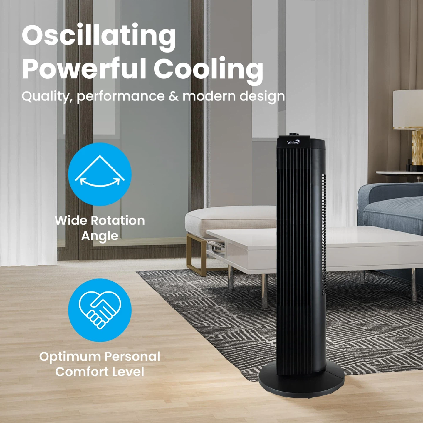 Senville Black Tower Fan - Oscillating & Powerful Cooling - photo 4
