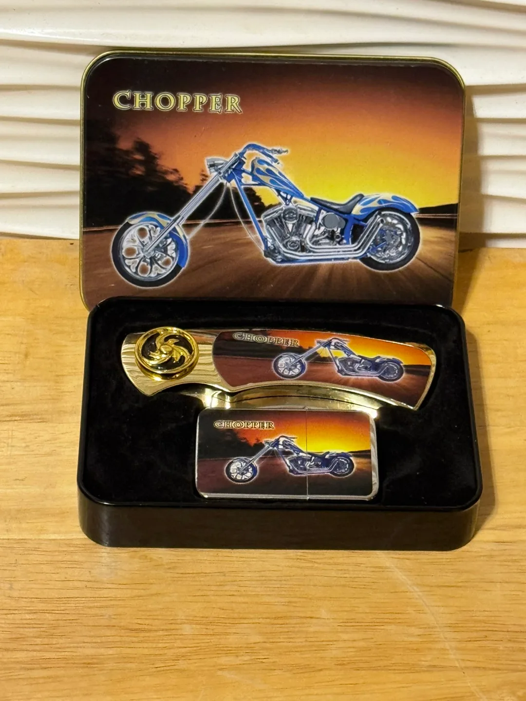 Collectors Chopper Motorcycle Knife & lighter Set
