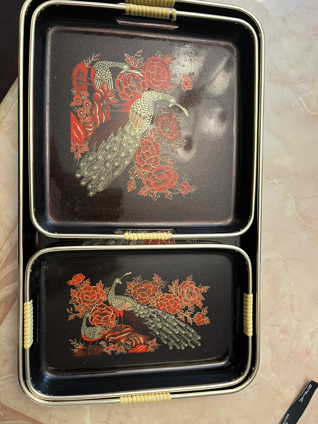 Serving Trays- Set of 3 Peacock Serving Trays image indicator(4)