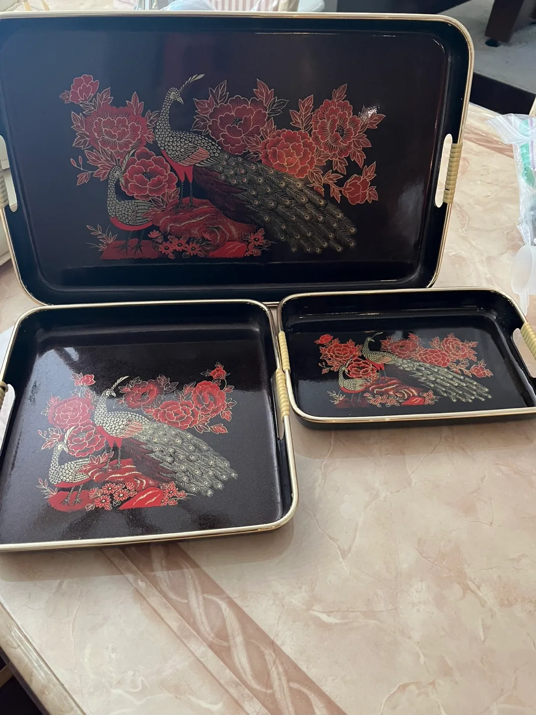 Serving Trays- Set of 3 Peacock Serving Trays image indicator(2)