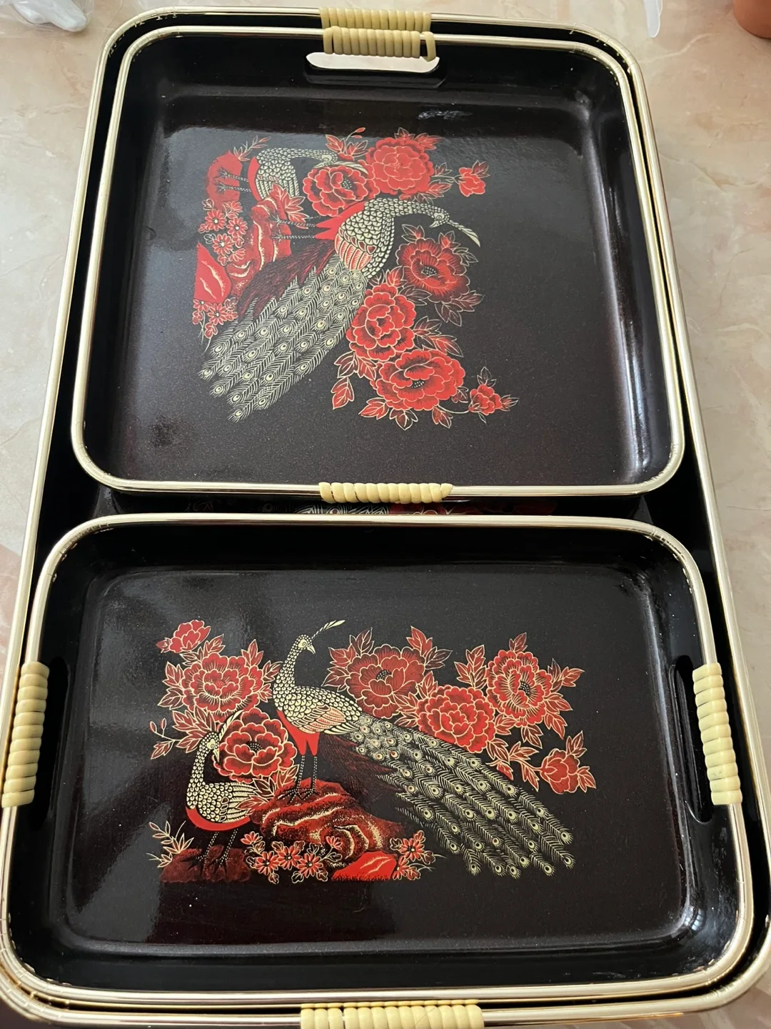 Serving Trays- Set of 3 Peacock Serving Trays image indicator(3)