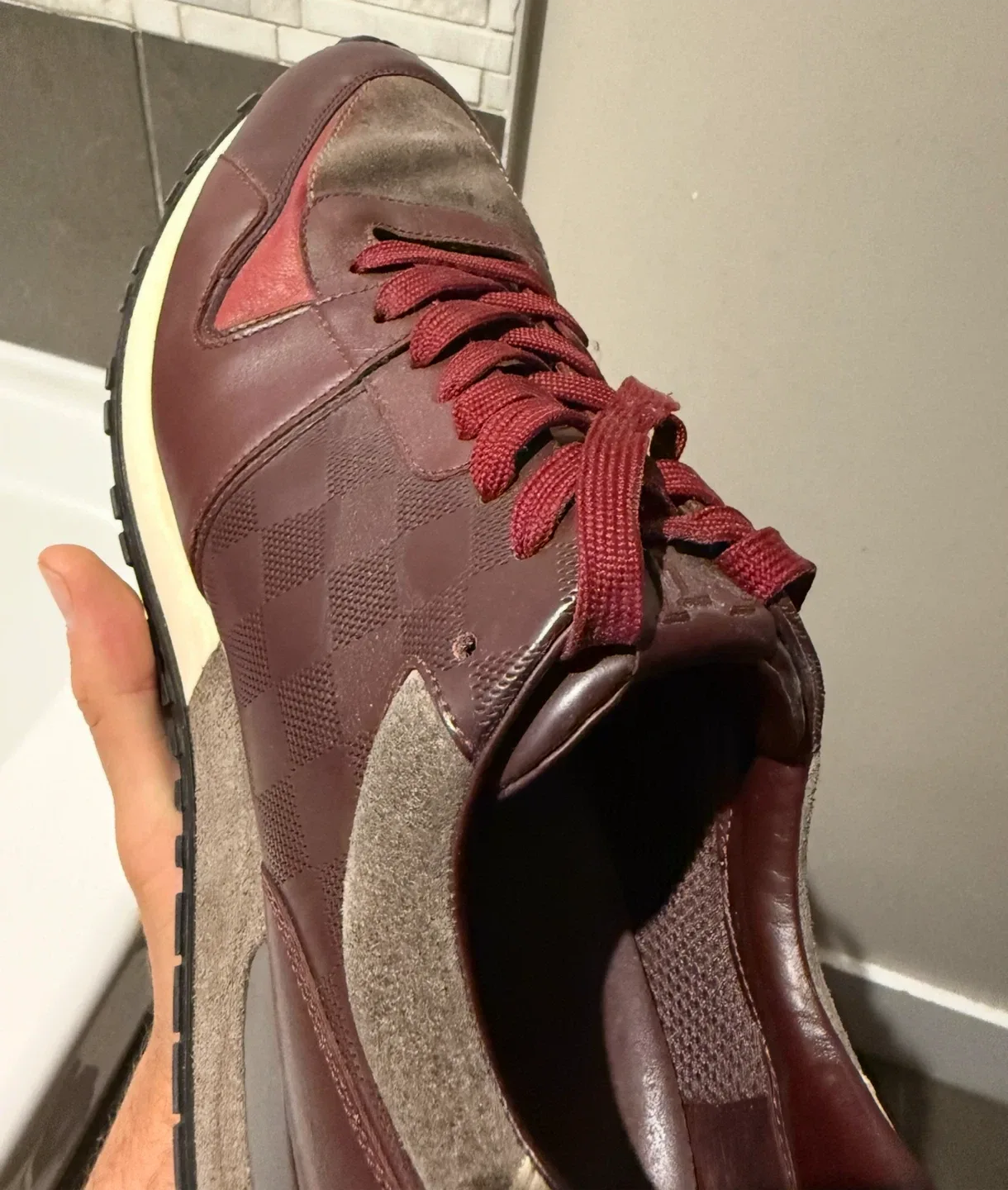 Louis Vuitton Maroon Leather Sneakers size 12 thumbnail