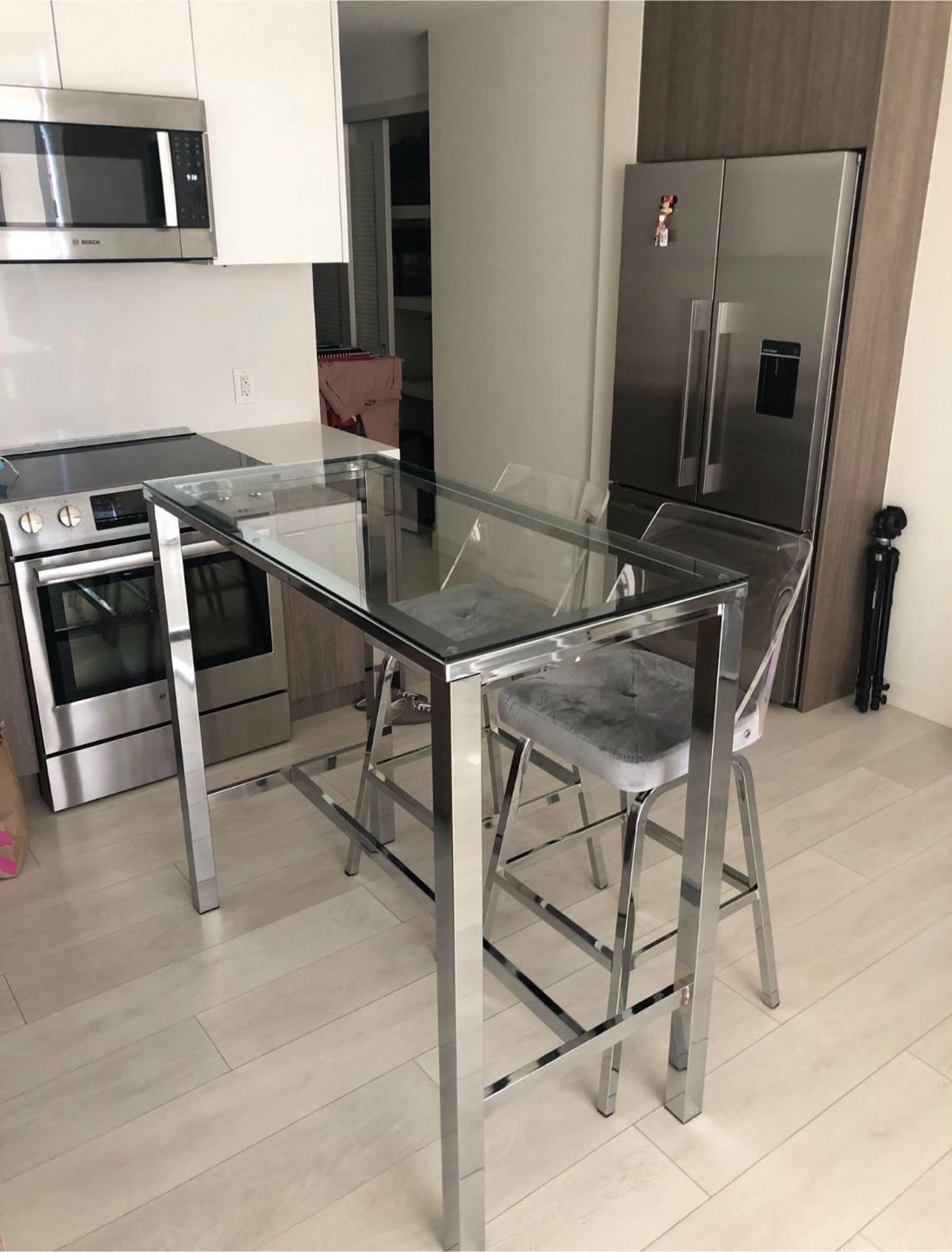 Chrome Glass Bar Table and Stools