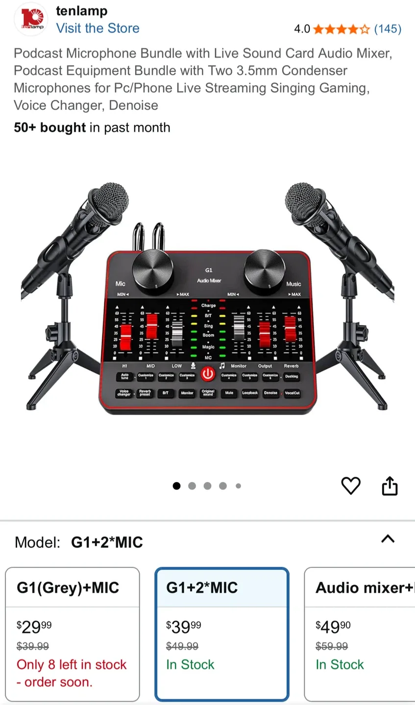 Tenlamp G1+2*MIC Podcast Microphone Bundle