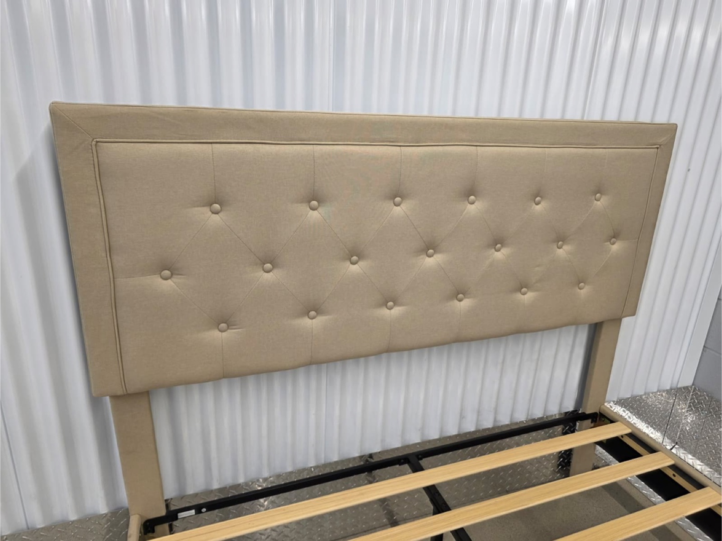 Beige Tufted Headboard & Bed Frame