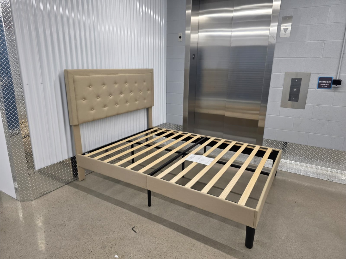 Beige Tufted Headboard & Bed Frame - photo 3