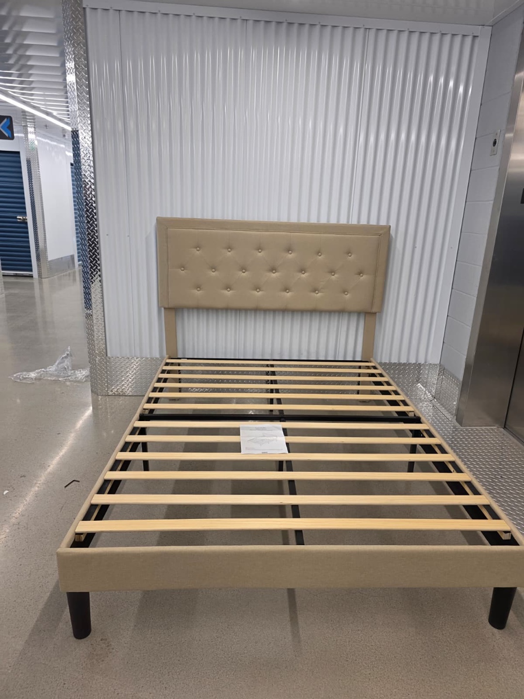 Beige Tufted Headboard & Bed Frame - photo 4