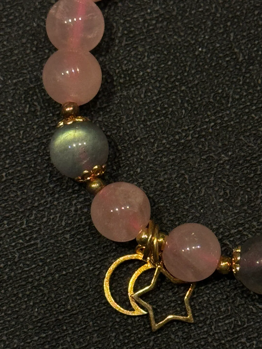 Pink Rose crystal Quartz Beaded Bracelet with Charms image indicator(2)