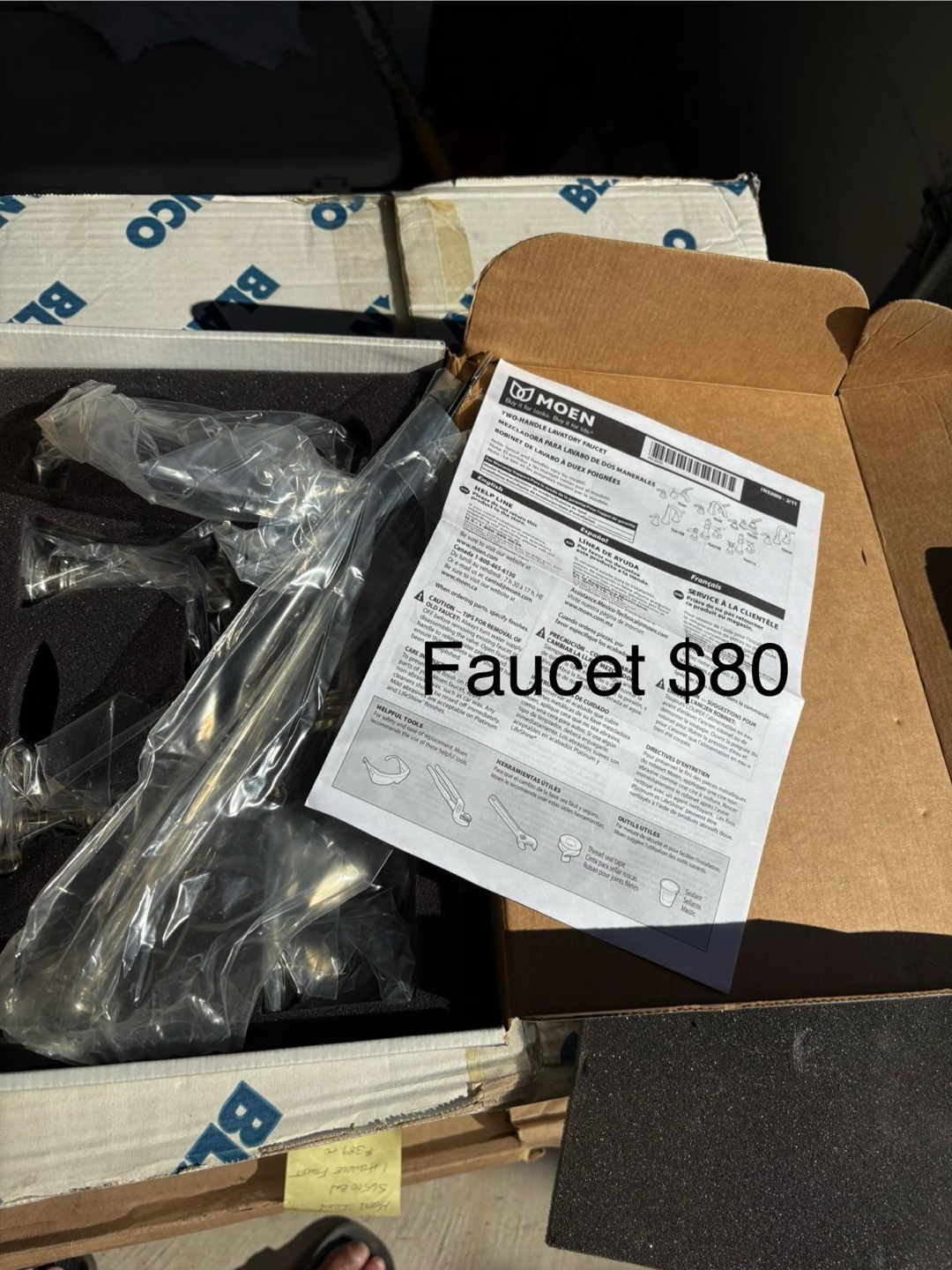 New Moen Weymouth brushed nickel faucet