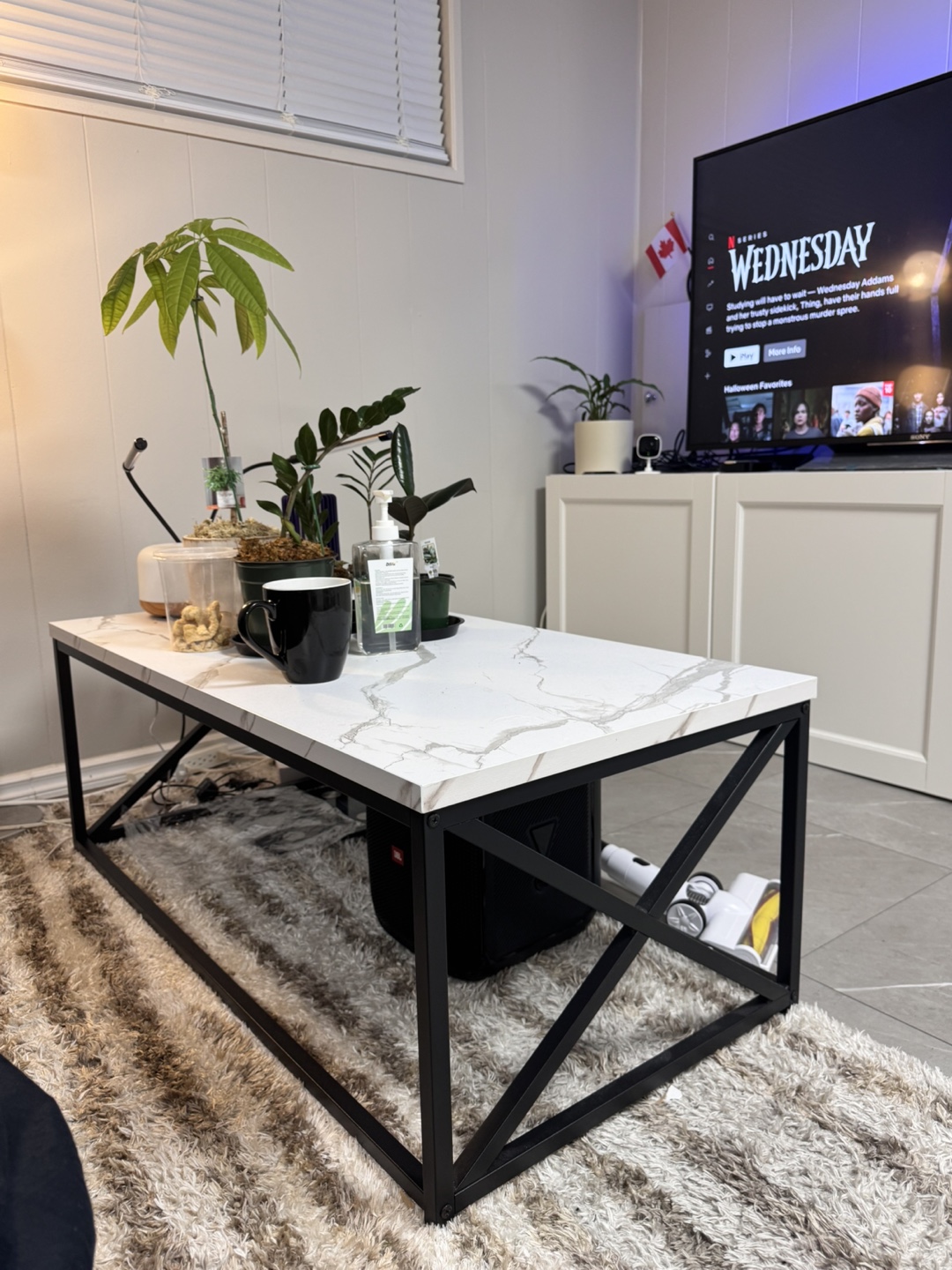 ✨ Coffee Table – 44”L Marble Black Metal – Moving Sale! ✨
