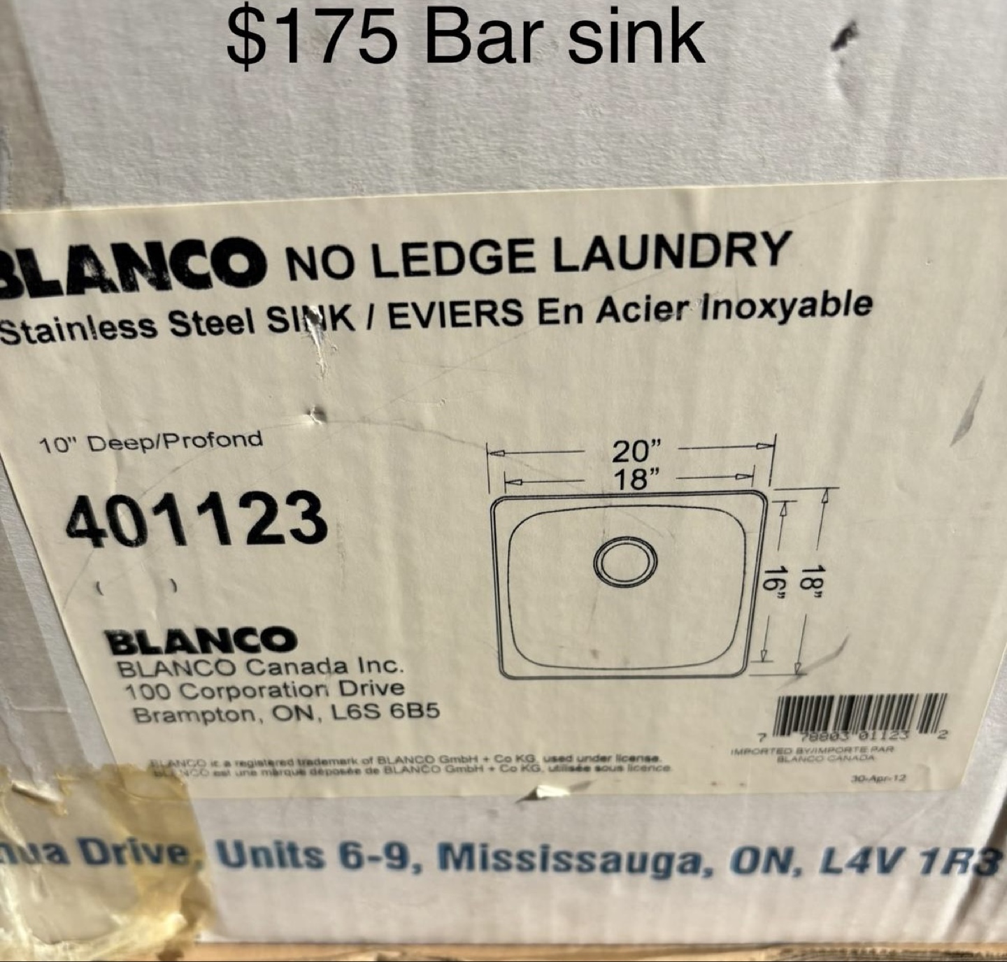 New Blanco No Ledge Laundry Stainless Steel Sink