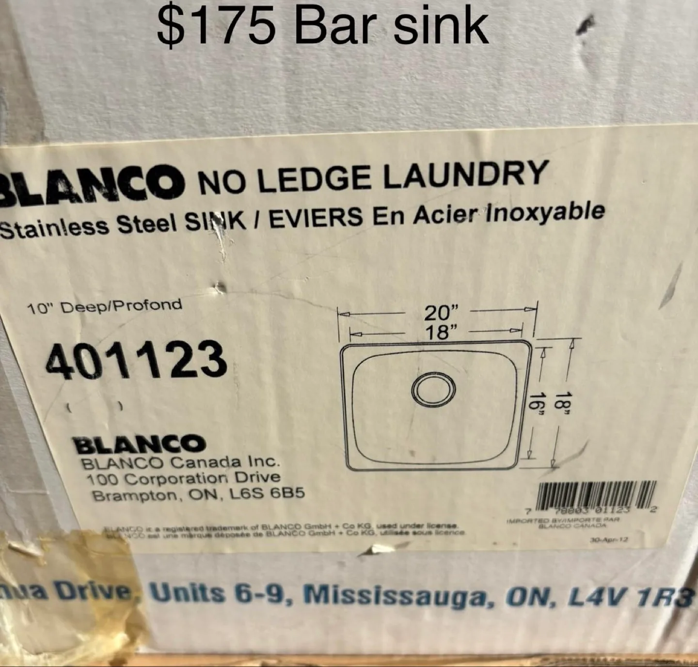 New Blanco No Ledge Laundry Stainless Steel Sink thumbnail