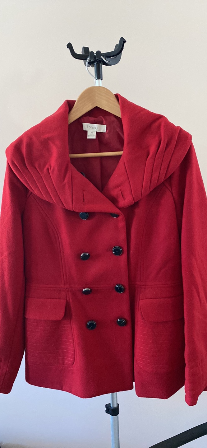 New Sfera Red Double Breasted Coat - Size M