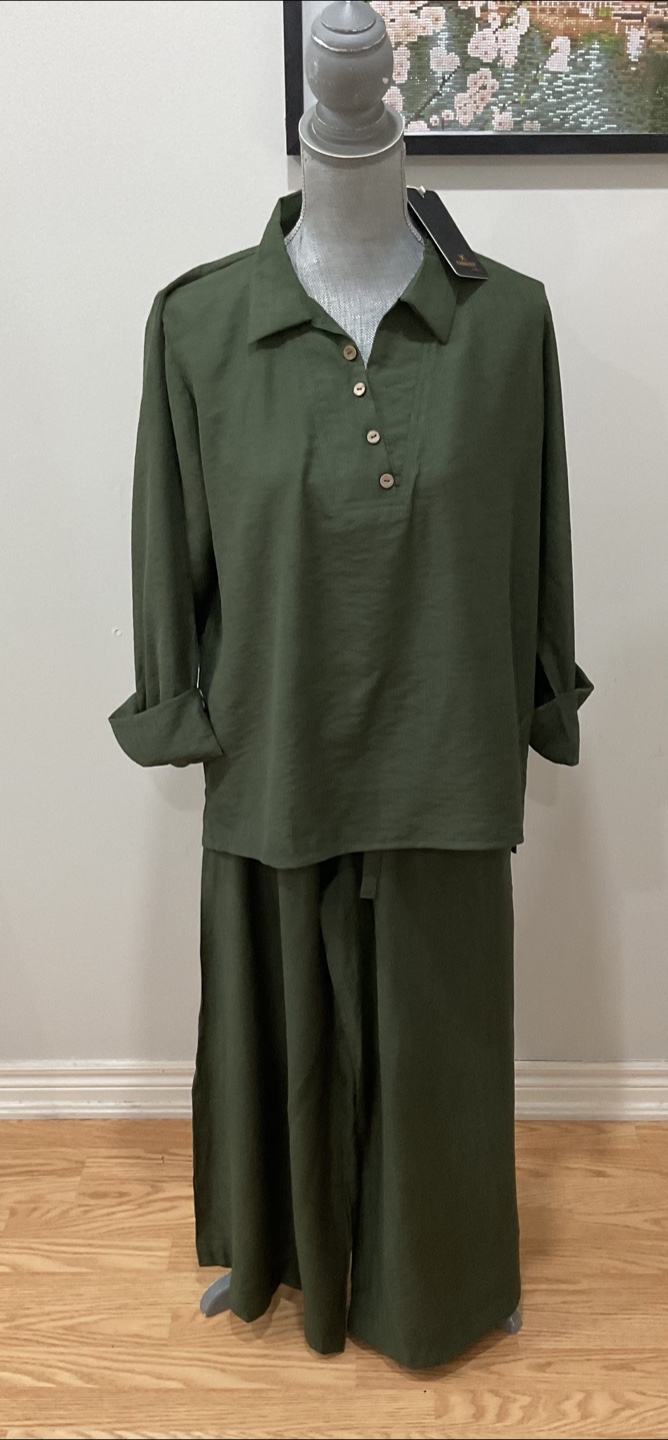 Coord set Olive Green Linen Blend Pantsuit