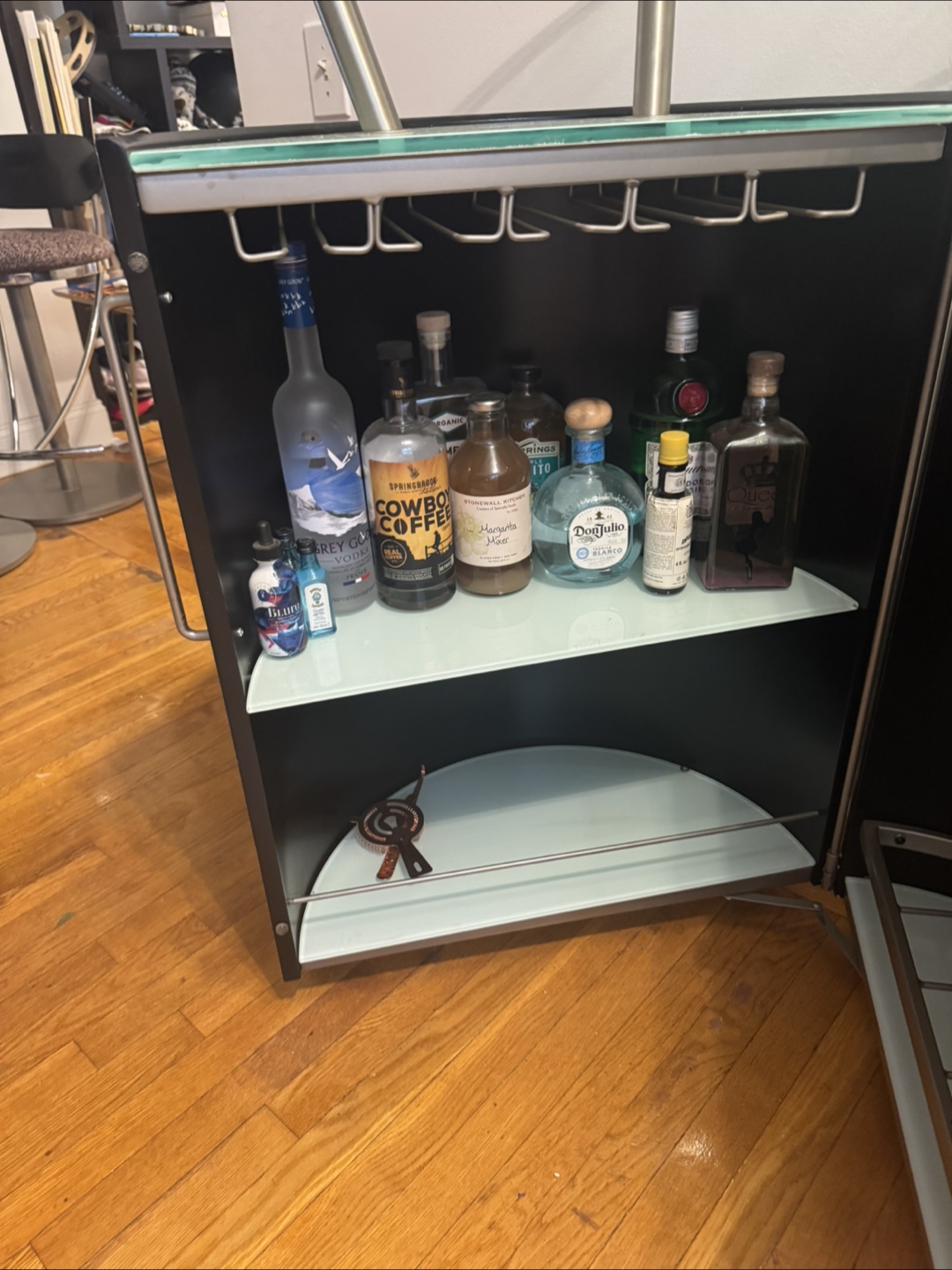 Black Bar Cabinet with Glass Top - photo 4