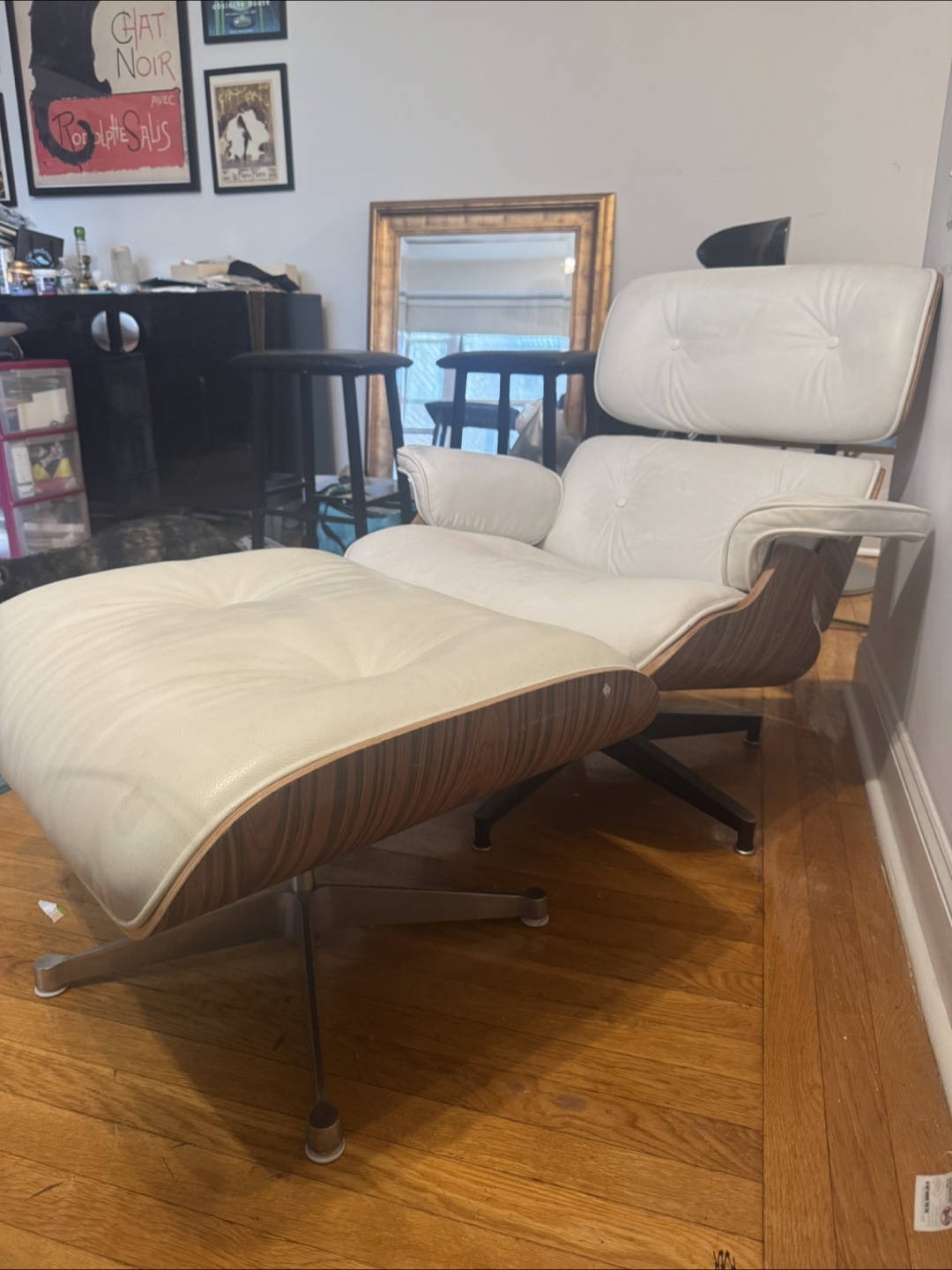 $150 Eames Replica Lounge Chair and Ottoman - White Leather - photo 2
