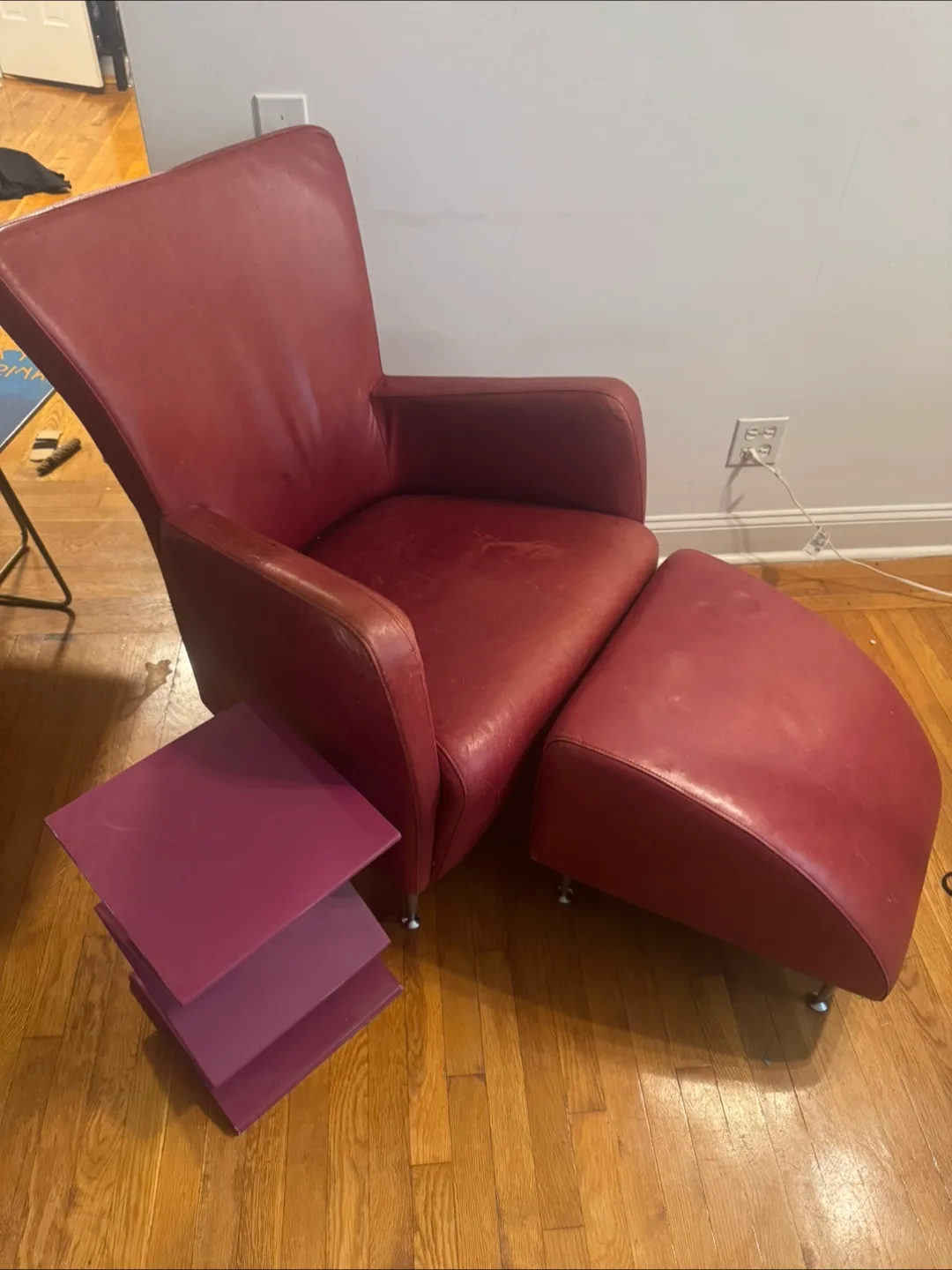 $80 OBO TODAY Red Leather Chair and Ottoman thumbnail