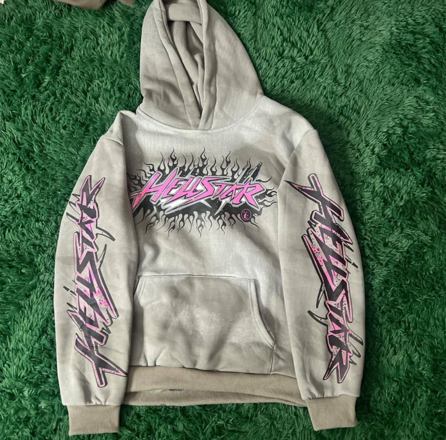 Hellstar Records Grey Hoodie Pink Flames Logo thumbnail