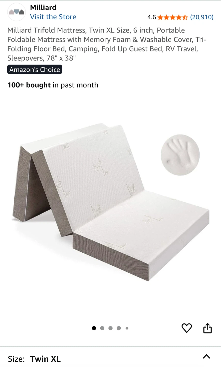 Milliard Tri-Fold Mattress - Twin XL Size