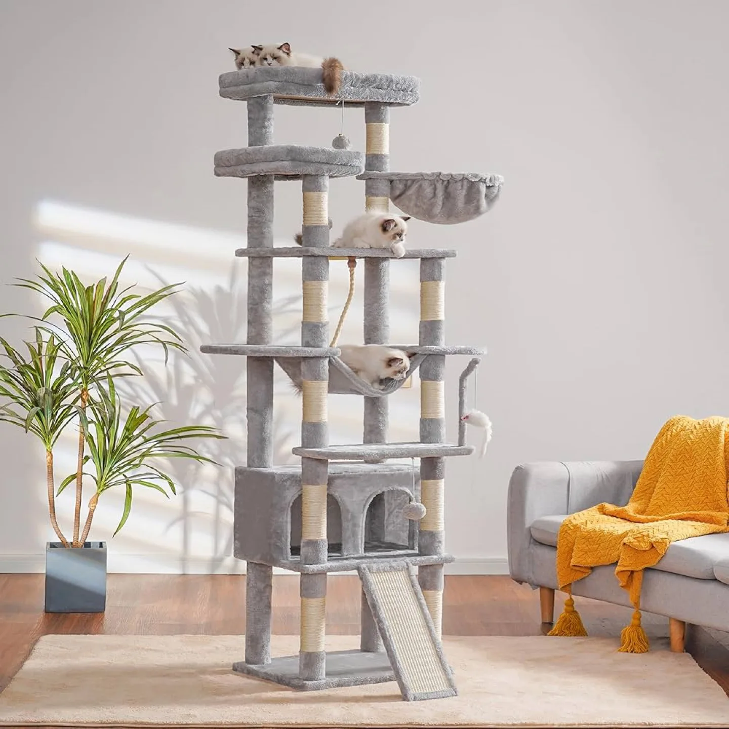 Large Grey Cat Tree Tower with Scratching Posts thumbnail