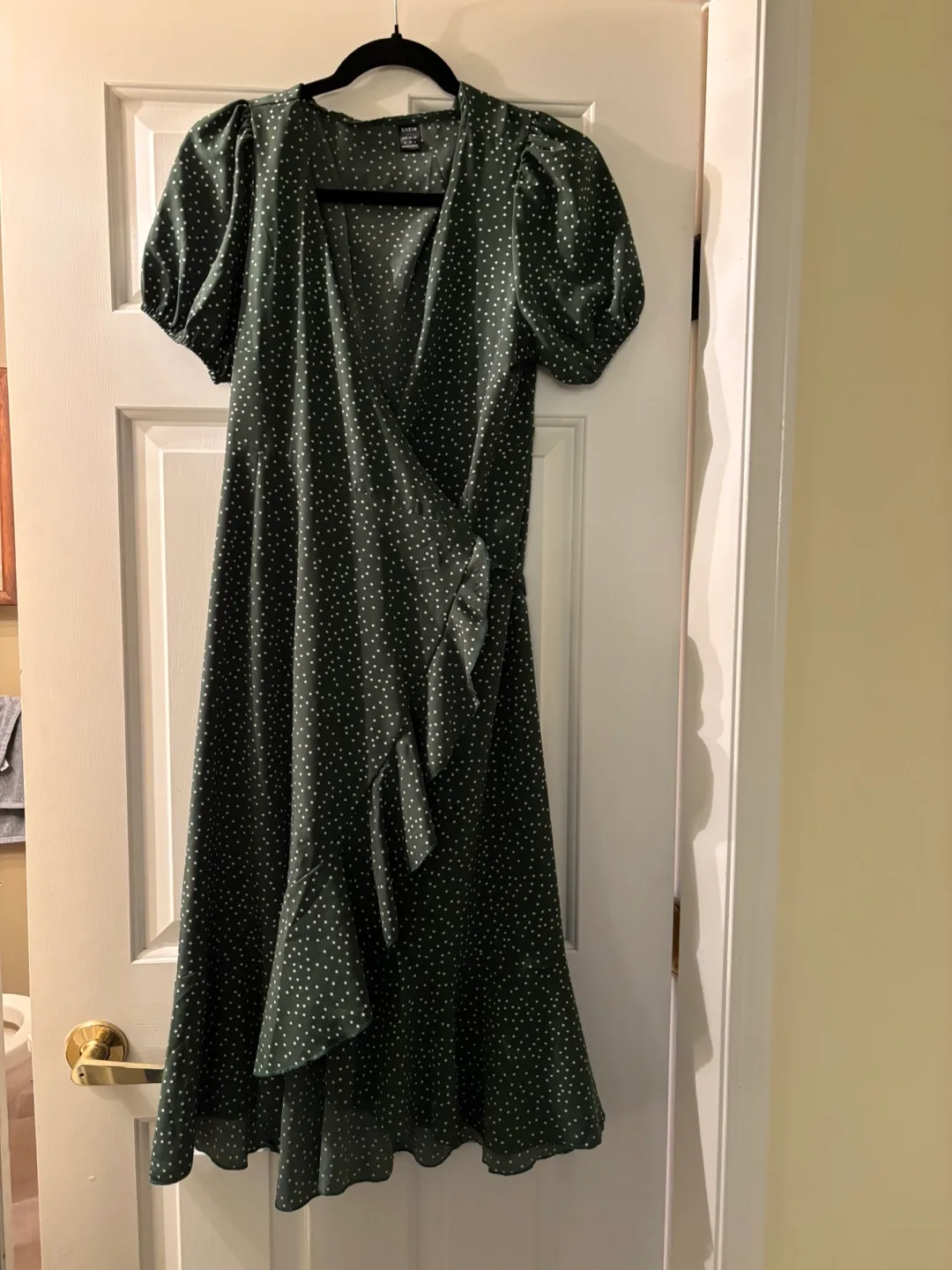 Shein Green Polka Dot Wrap Dress - Size M thumbnail