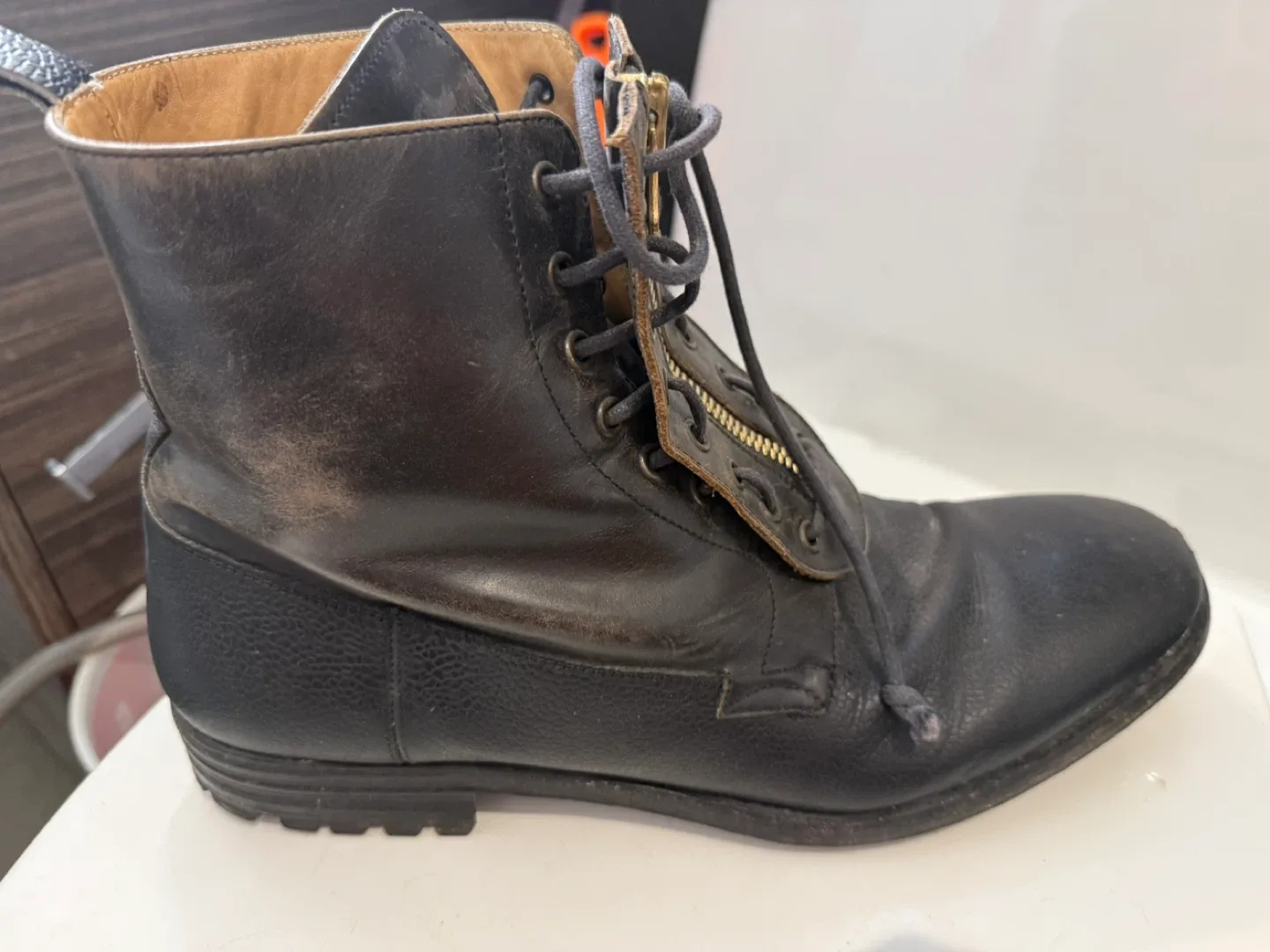 Black Leather Ankle Boots Steve mcquuen men’s size 12 thumbnail
