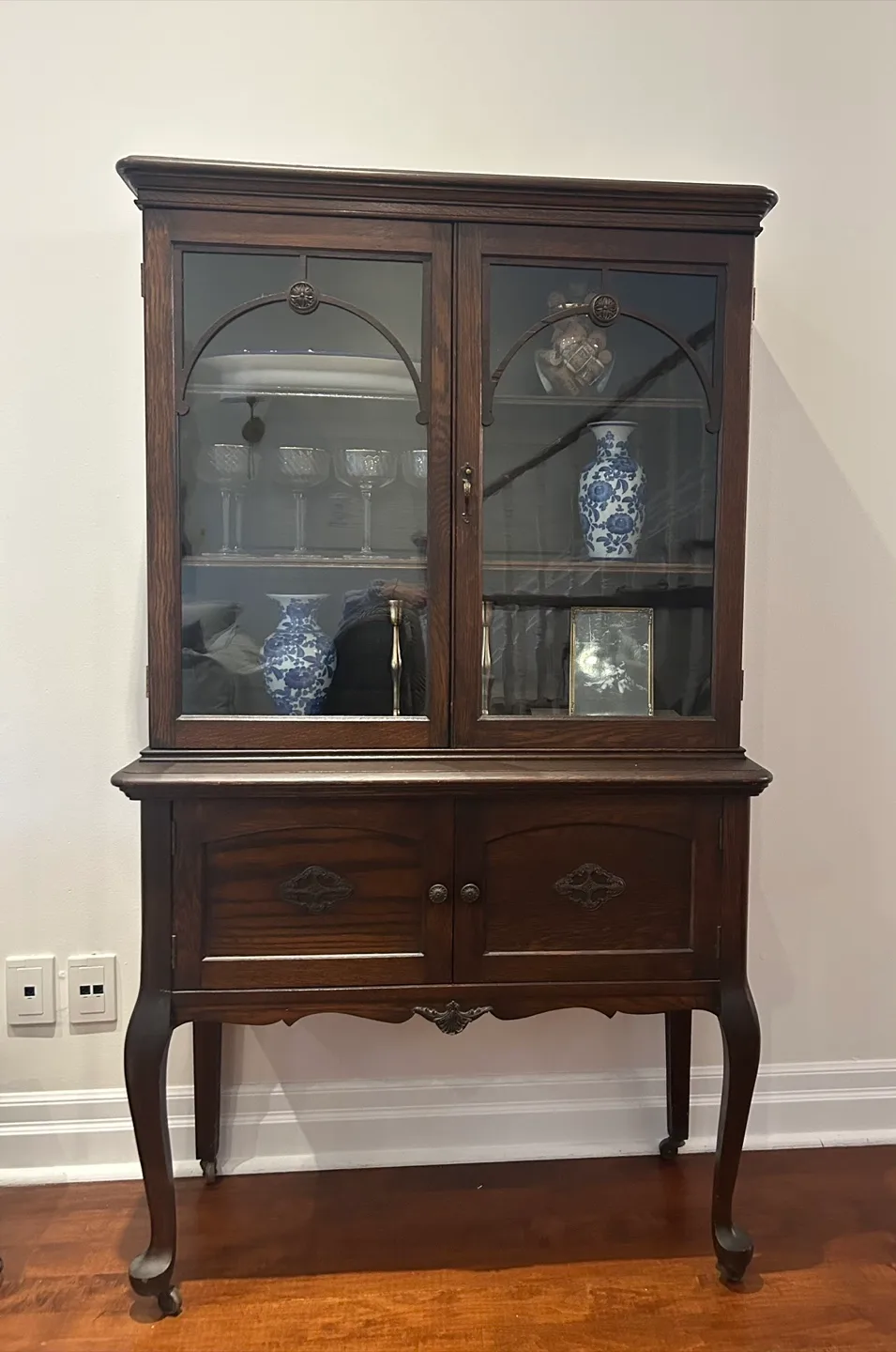 Antique Dark Wood China Cabinet thumbnail