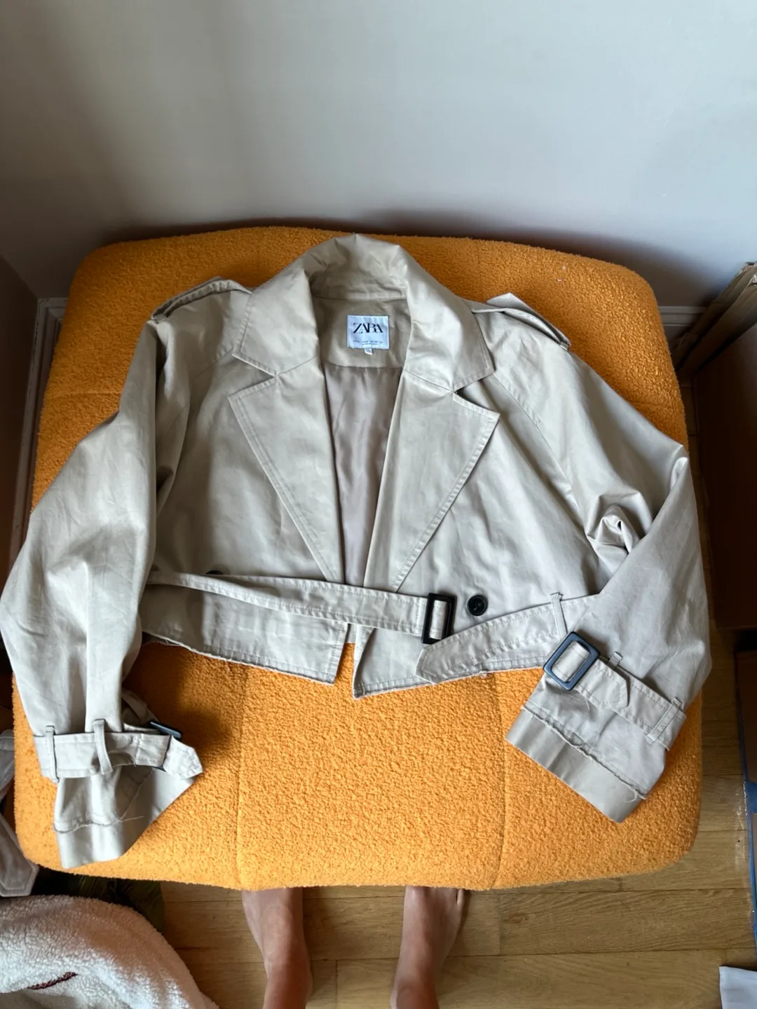 Zara Beige Cropped Trench Coat - Size M thumbnail