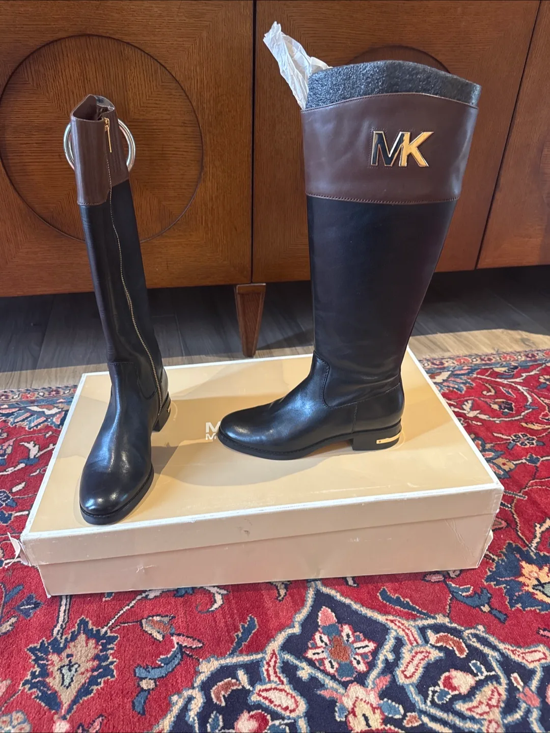 Michael Kors Black Leather Riding Boots thumbnail