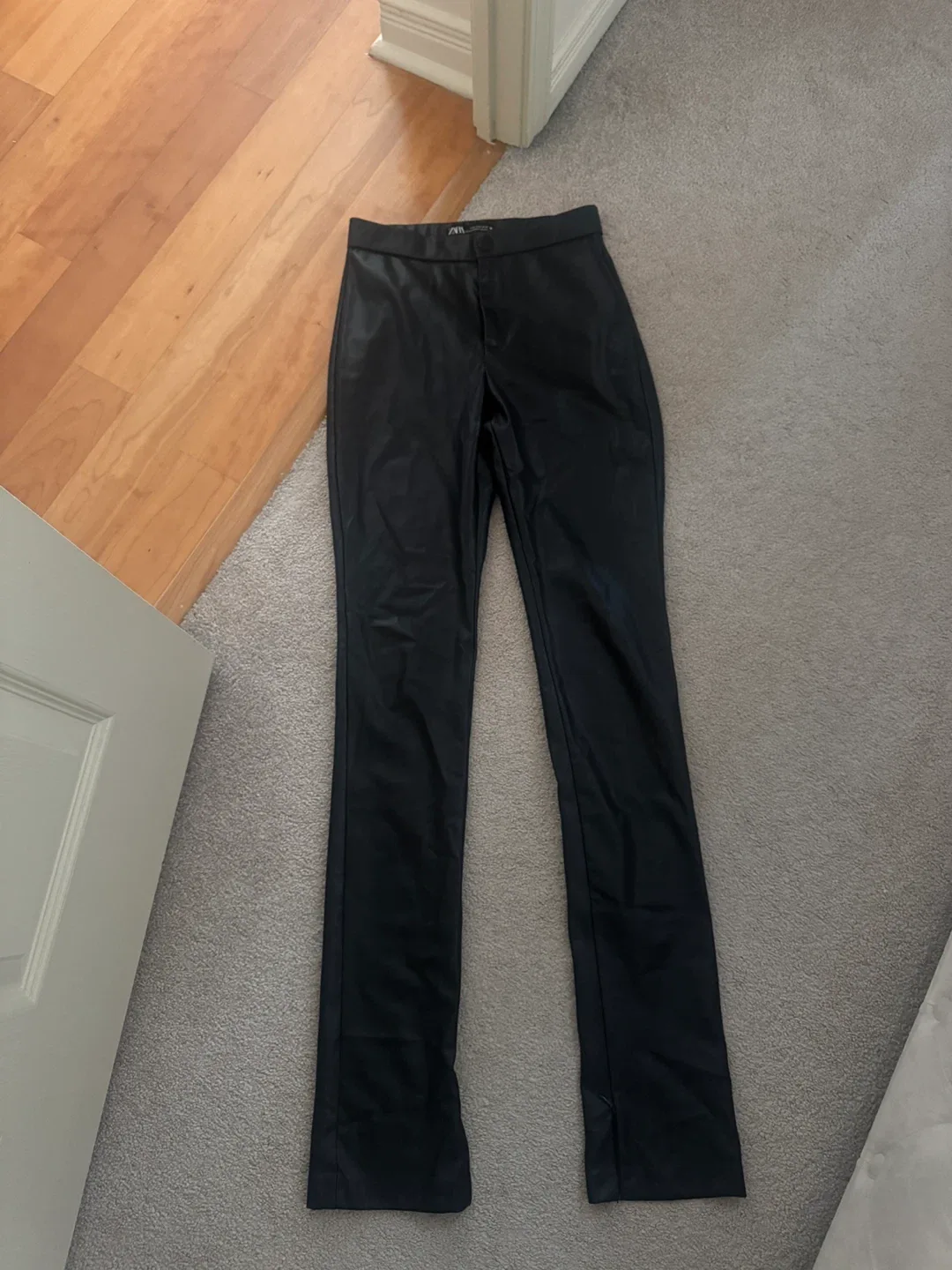 Zara Faux Leather Split Hem Pants - Size Small image indicator(2)