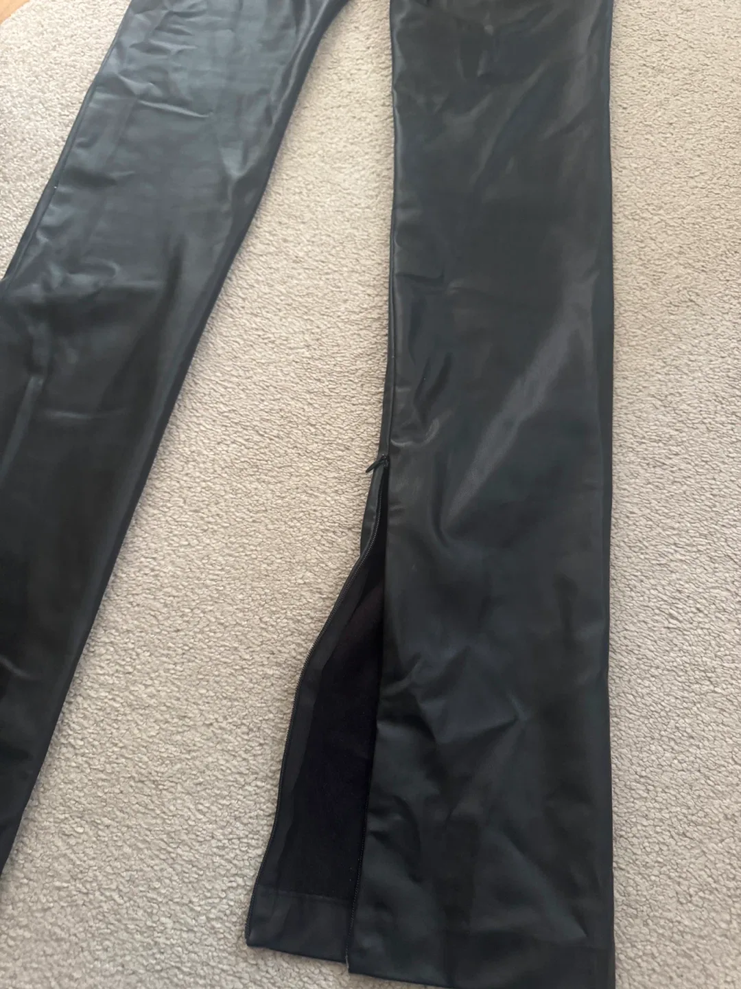 Zara Faux Leather Split Hem Pants - Size Small image indicator(4)
