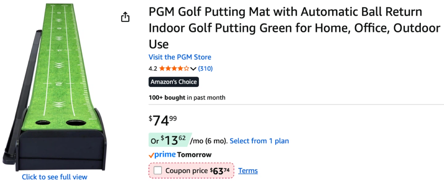 Automatic ball return Golf Putting Mat + putting trainer - photo 2